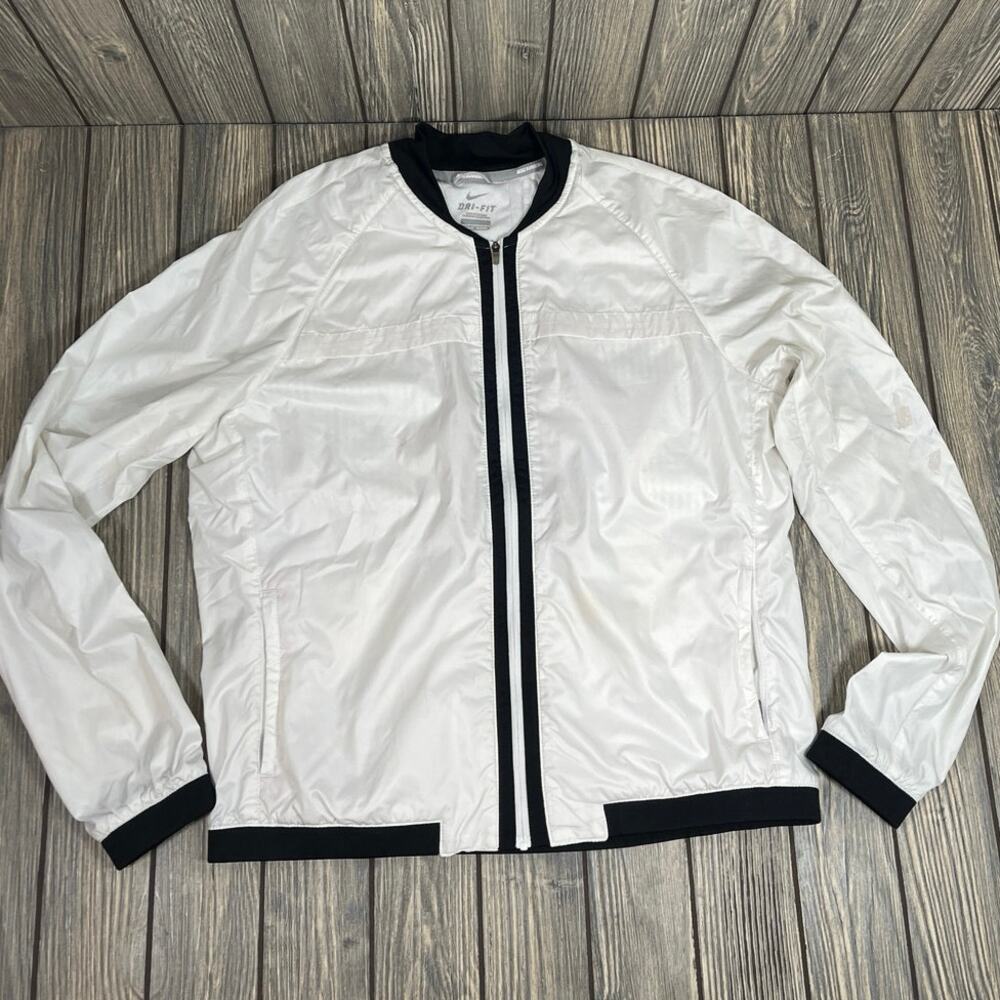Nike Running Dri Fit‎ White Women Windbreaker Jacket Sz L Vented Athleisure